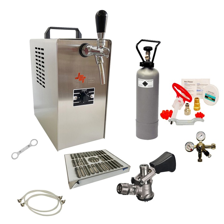 Set complete dozator bere - JET 30, cu flux de racire uscata, 1 linie, 35 litri cu set de curatare pentru dozator si butoi bere, si cu cupla butoi bere - Adaptor NC