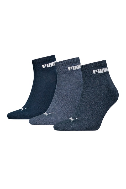 Puma, Set de sosete scurte unisex cu logo contrastant - 3 perechi, Albastru inchis/Bleumarin