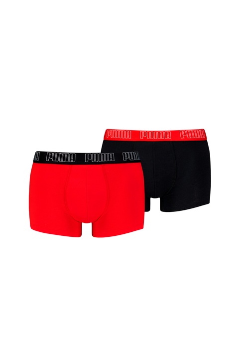 Puma, Set de boxeri cu banda logo in talie - 2 perechi, Rosu, Negru, L