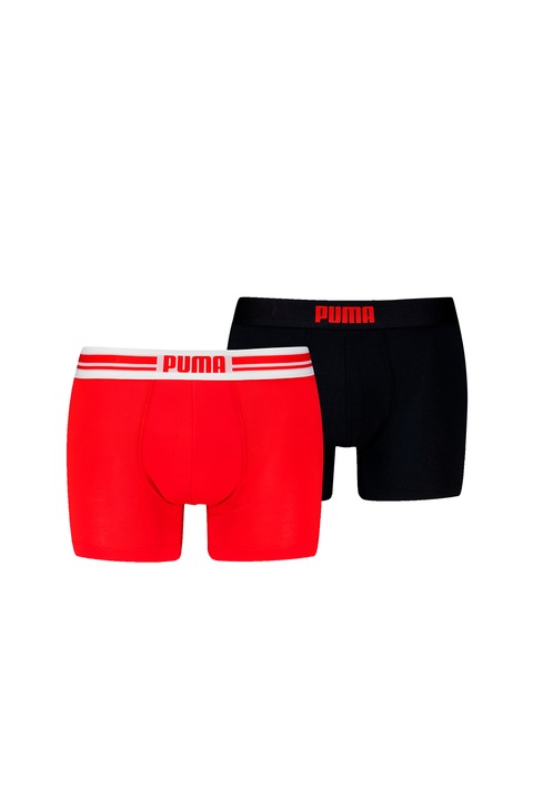 Puma, Set de boxeri cu banda logo in talie - 2 perechi, Negru/Coral