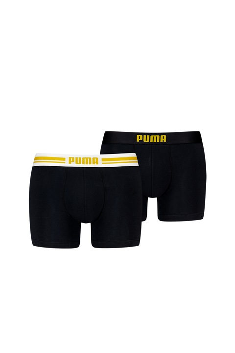 Puma, Set de boxeri cu banda logo in talie - 2 perechi, Negru/Verde fistic