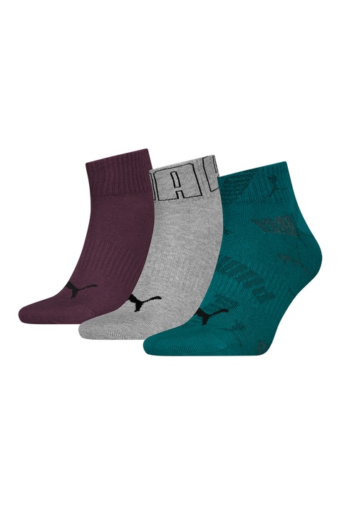 Puma, Унисекс къси чорапи - 3 чифта, Зелен/Сив/Виолетов, 35-38