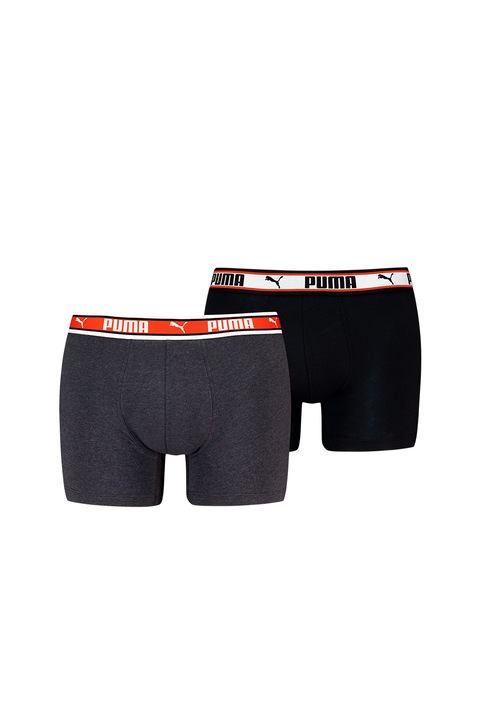 Puma, Set de boxeri cu banda logo in talie - 2 perechi, Rosu/Negru/Gri