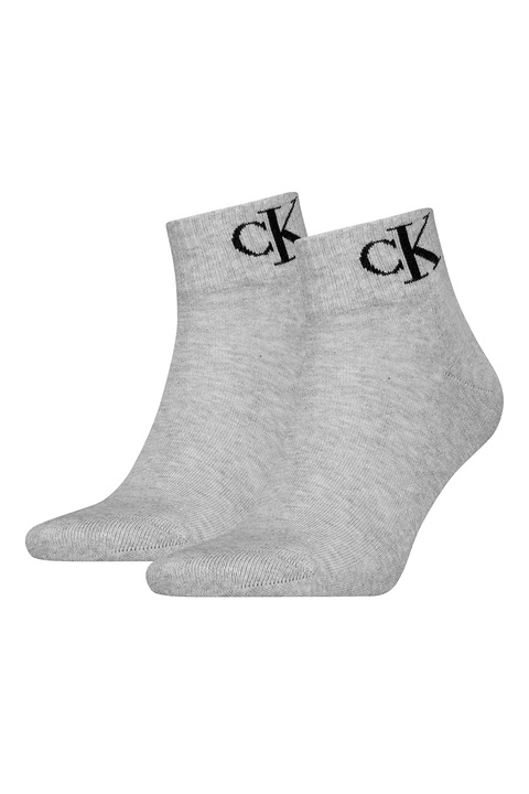 CALVIN KLEIN, Set de sosete scurte cu logo - 2 perechi, Negru/Gri inchis melange