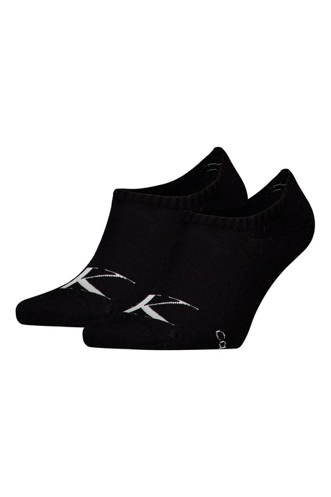 CALVIN KLEIN, Set de sosete pana la glezna cu imprimeu logo - 2 perechi, Negru/Alb optic