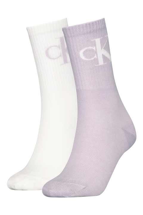 CALVIN KLEIN, Дълги рипсени чорапи - 2 чифта, Бял/Бледа лила