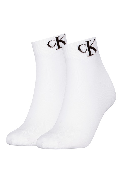 CALVIN KLEIN, Къси чорапи с лого - 2 чифта, Избеляло черно/Бял