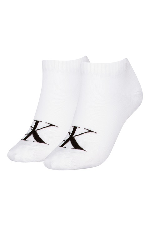 CALVIN KLEIN, Чорапи до глезена с лого - 2 чифта, Избеляло черно/Бял