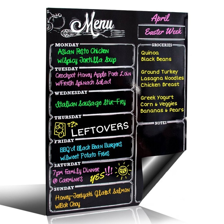 Organizator frigider, AMRINUGL, planificator saptamanal si lista de cumparaturi, design reutilizabil, markerii magnetici colorati, 30x45cm