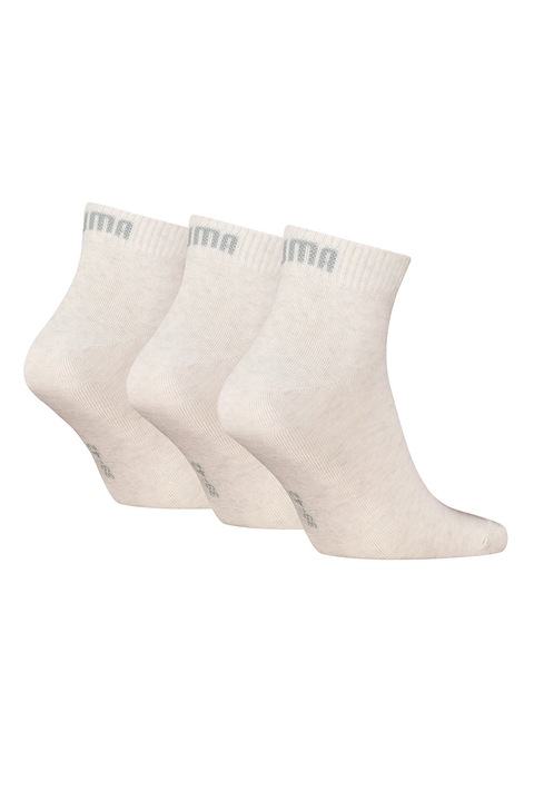 Puma, Унисекс къси чорапи с лого - 3 чифта, Мръснобял