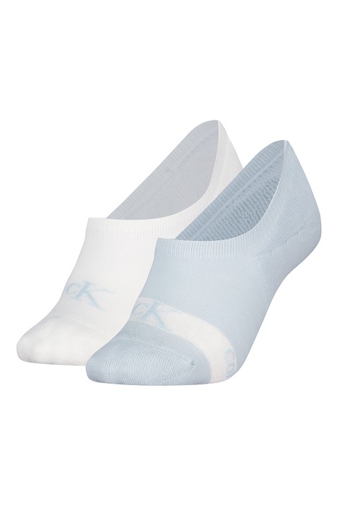 CALVIN KLEIN, Изрязани чорапи с лого, 2 чифта, Бял/Светлосин