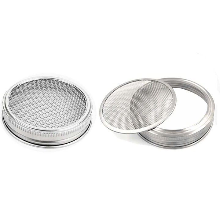 Set 2 capace cu sita, Inox, Argintiu, 7.6x7.6x2 cm