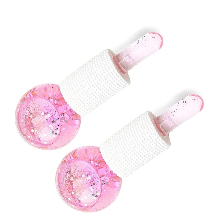 Комплект от 2 топки за масаж на лице от органично стъкло, BGHYHYHI, розови