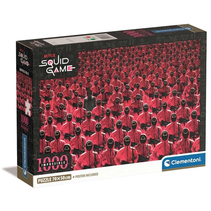 Puzzle 1000 piese, Clementoni, Carton, Cu model Squid Game, Multicolor
