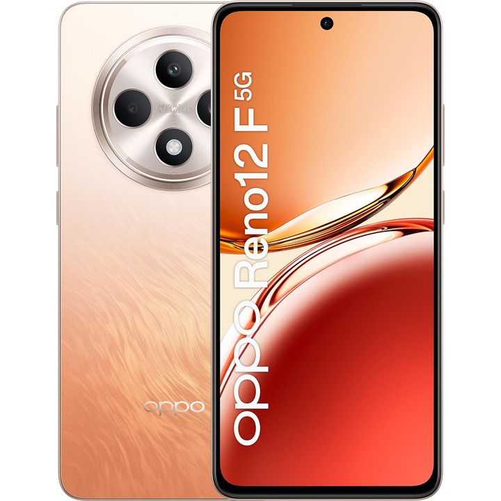 Мобилен телефон Oppo Reno12 F, 8GB RAM, 256GB, 5G, кехлибарено оранжев