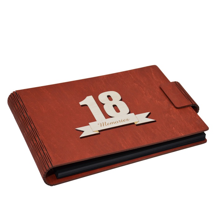 Album foto A5 personalizat, din lemn, Rosu, Piksel, GuestBook, Caiet amintiri, Aniversare