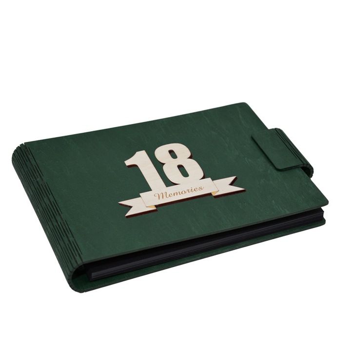 Album foto A5 personalizat, din lemn, Verde, Piksel, GuestBook, Caiet amintiri, Aniversare