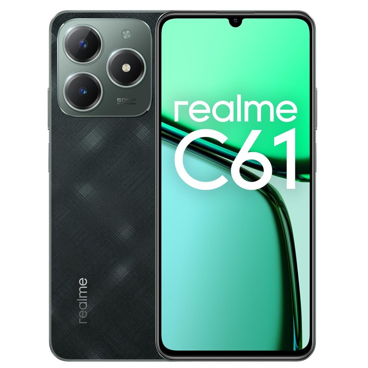 Realme C61 mobiltelefon, 6 GB RAM, 128 GB memória, Dual Sim, 4G, Sötétzöld