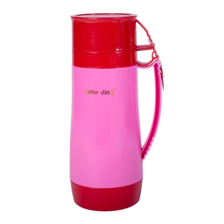 Termosz, Naimeed D6413, hideg vagy meleg italokhoz, Üveg és ABS, 1L, Rózsaszín, 160x300x117mm