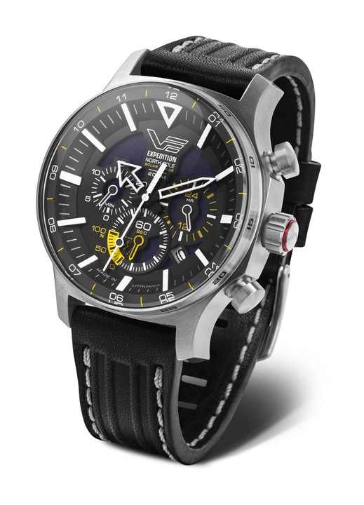 Ceas Vostok Europe Expedition North Pole, Solar Eco-Drive, Cronograf, 20 ATM, Piele/Inox, Negru