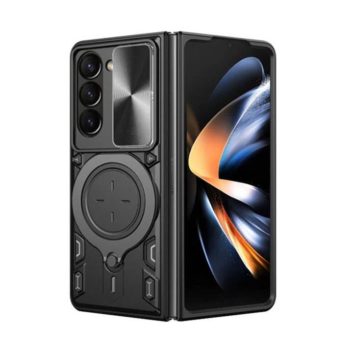 Калъф SurveilPro Back 360° Ring Design Lens Cover за Samsung Galaxy Z Fold6 / Fold 6, ОПТИМАЛНО РЕШЕНИЕ, Advanced Protection, Magnetic Function, Bumper Antishock, Premium Core Protection, въртяща се опора за пръстен от неръждаема стомана, черен