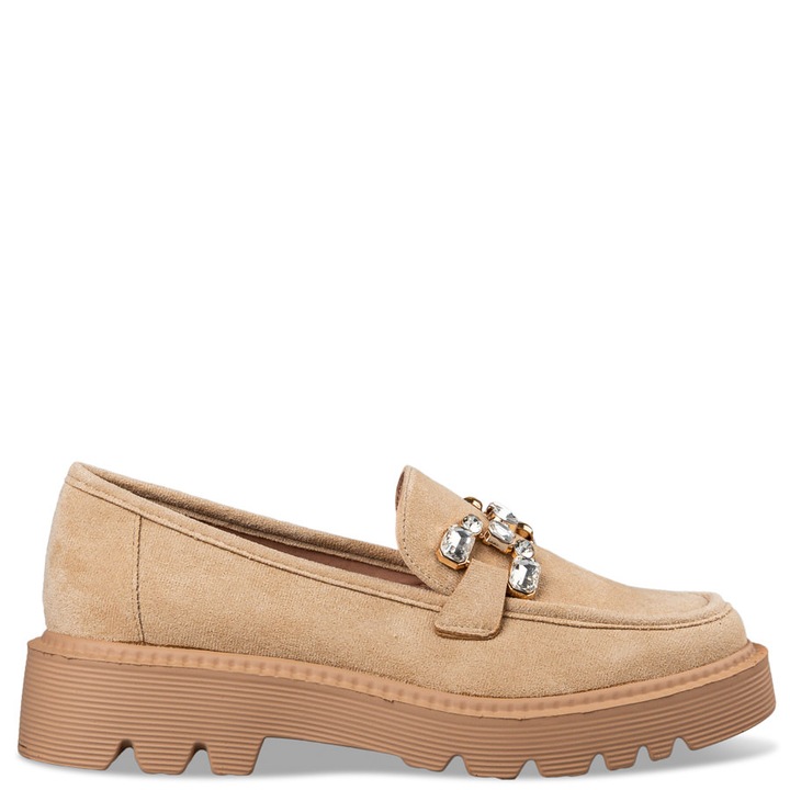 Pantofi loafer dama, Envie Shoes, Piele intoarsa, Crem, 38 EU