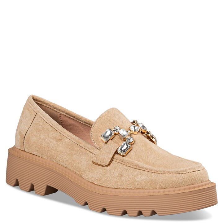 Pantofi loafer dama, Envie Shoes, Piele intoarsa, Crem, 38 EU