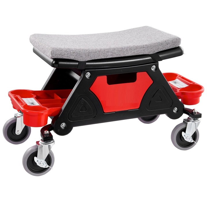 Scaun mobil service auto, 4 x roti, 3 x tavi depozitare, Dimensiunea pernei 450×250 mm