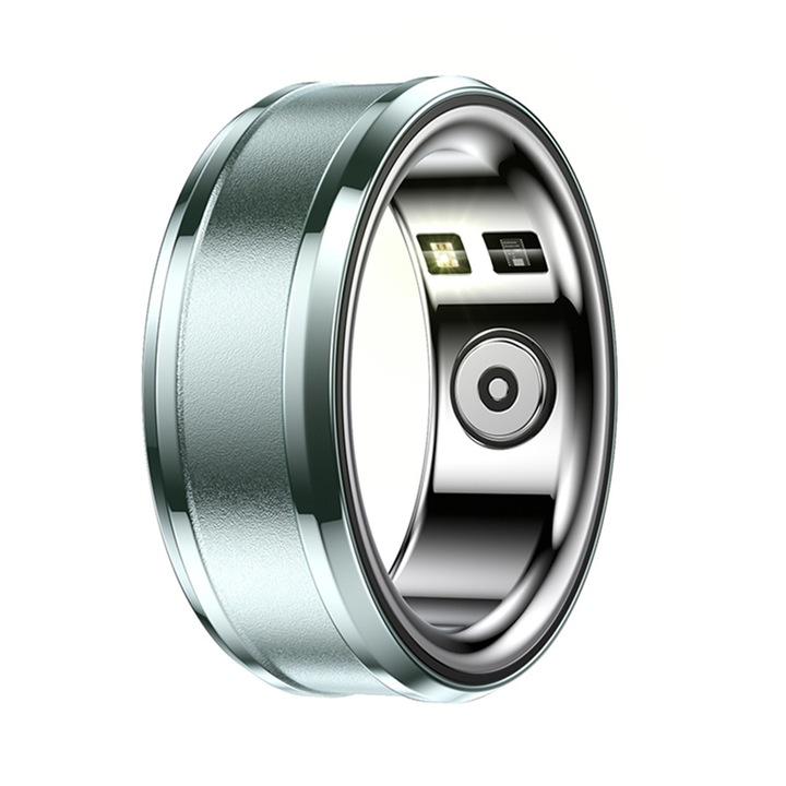 Мултифункционален смарт пръстен UIQ R3 Unisex, Bluetooth 5.1, HRV, Мониторинг на упражнения, Пулс, Кислородна сатурация, Стрес тест, Калории, Педометър и сън, Мулти-спорт, Водоустойчив, 18 mAh, Неръждаема стомана, Размер 20,6 мм, Тюркоаз