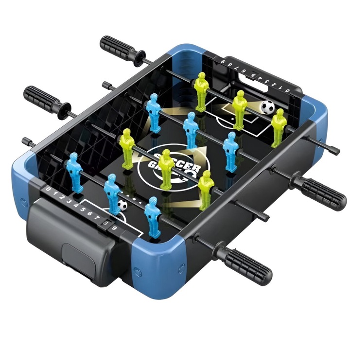 Masa de Joc 5in1 Flippy, cu Teren Schimbabil de Fotbal, Basket, Bowling, Curling si Hockey, cu Tablou Scor, din ABS, 36.5x22.5x6.6 cm, Design Multicolor, pentru Copii/ Adulti