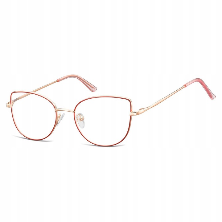 Ochelari de vedere Sunoptic Cat Eye Metalici Aurii Rosii, Rame Elegante Femei, Design Modern +0.00, Confortabili si Durabili, Marimi 53x17x140mm, Accesorii Fashion de Calitate Premium, Stil Unic