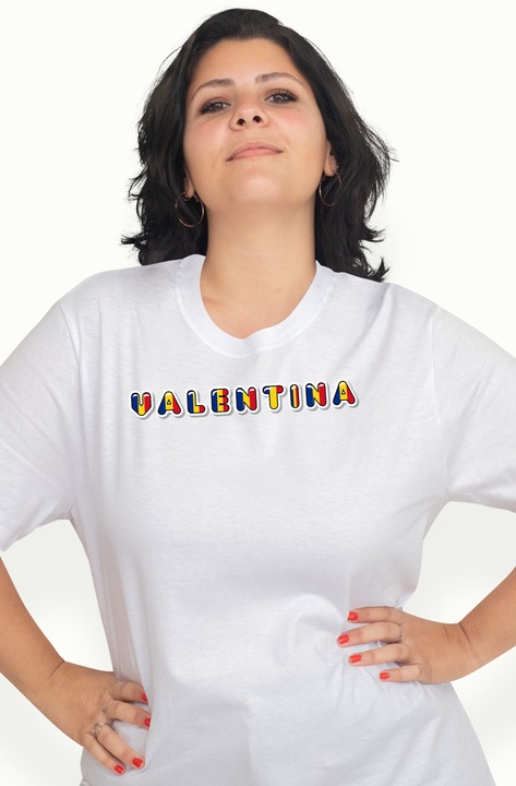 Tricou Femei Cu Numele Valentina, Romania, Suporter, Steagul Romaniei, Patriot, cu imprimeu pe Fata, 100% Bumbac, Alb, XS