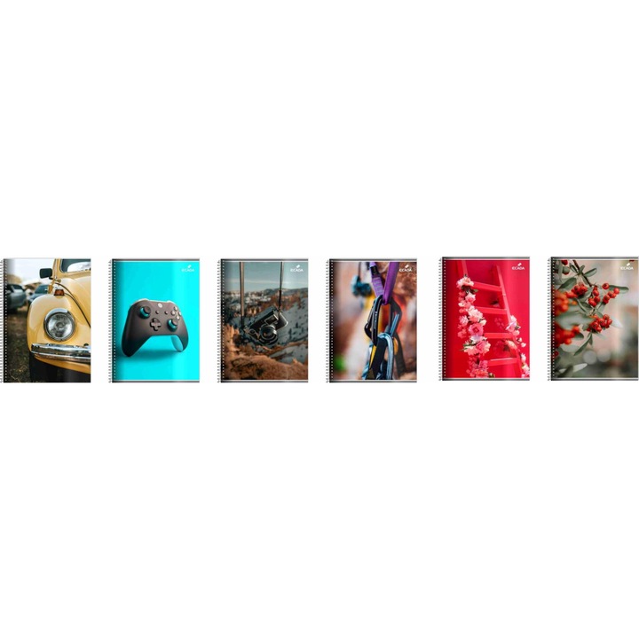 Set 6 caiete A4, 80 file aritmetica 60 g/m2 liniate prinse cu spirala dubla, Ecada