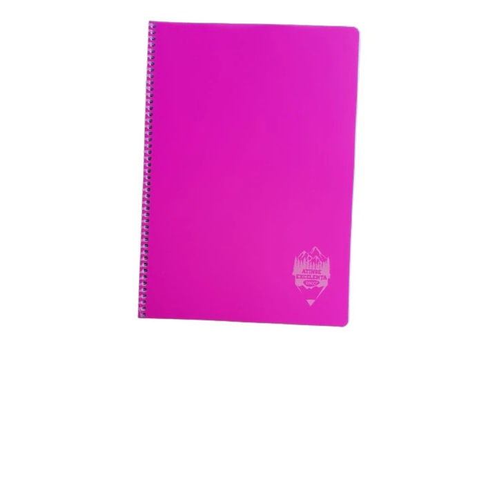 Caiet dictando A4 144 file 70 g/m2 prinse cu spirala plastic, Daco, coperta plastic culoare roz