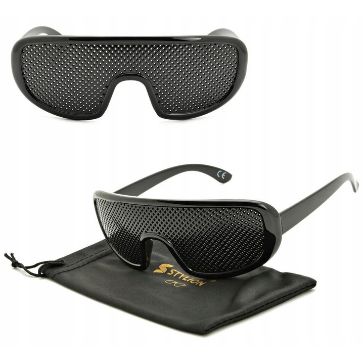 Ochelari de vedere, Stylion, corectie vizuala, fara dioptrii, lentile perforate, metal, negru, 14x5.3cm