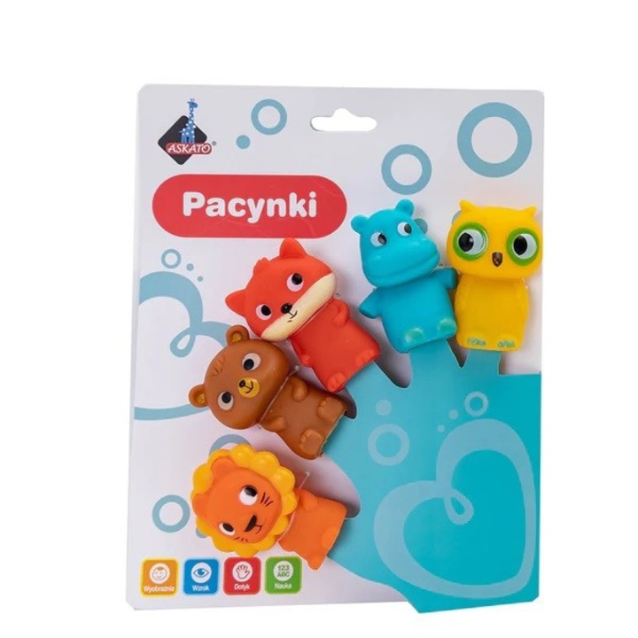 Set 5 papusi degete, Askato, Plastic, Cu model, Multicolor