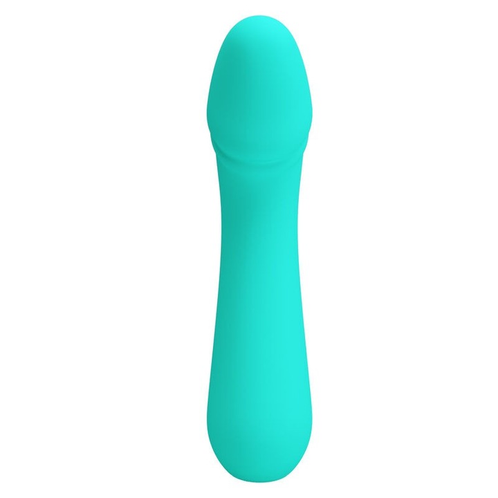 Vibrator G-spot Pretty Love Cetus, silicon super moale, 12 moduri de vibratie, reincarcabil USB, verde aqua, 150x35mm