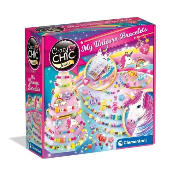 Set bratari cu unicorn Crazy Chic, Clementoni, Multicolor, 7 ani+