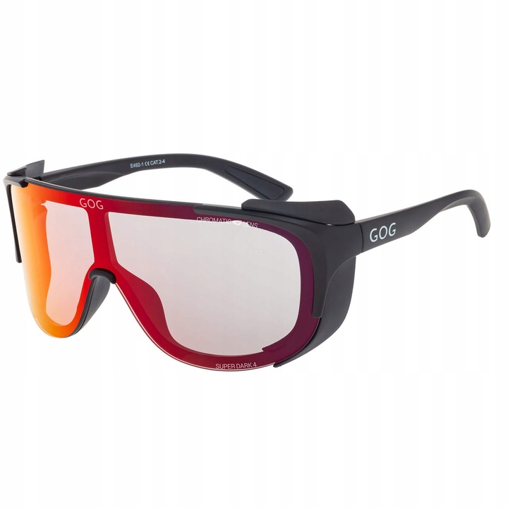 Ochelari de soare sportivi GOG, fotochromatici UV400, lentile lustrate rosii, cu protectii laterale, dimensiuni 14.5x5.7cm