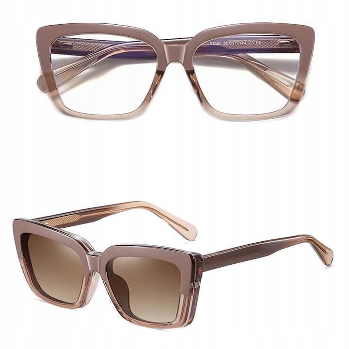 Ochelari de protectie pentru calculator Stylion, Clip-On polarizat, filtru lumina albatra, 55x17x144mm, cafea/bej