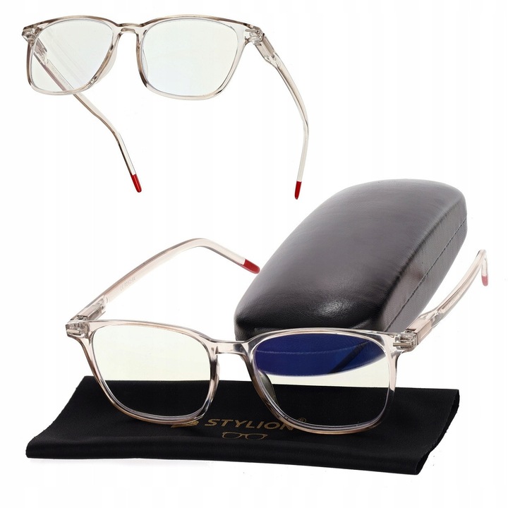 Set ochelari pentru citit si computer si accesorii, STYLION, policarbonat, transparent, unisex, filtru blue light si antireflex