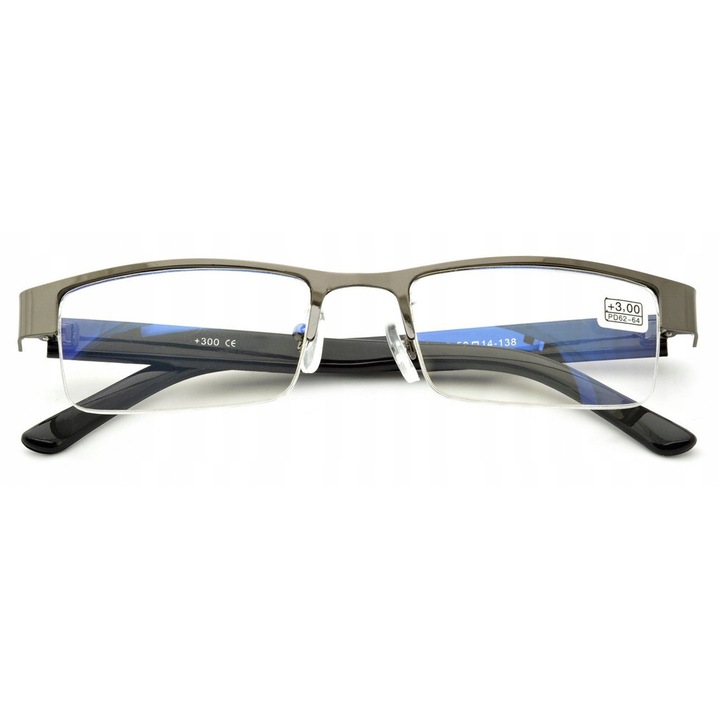 Ochelari de citit si calculator, stylion, cu protectie lumina albastra, anti-reflex, pentru birou, metalici, dioptrii disponibile de la +1 la +4, rama eleganta grafit-negru, unisex, ideali pentru barbati si femei, set premium cu toc rigid