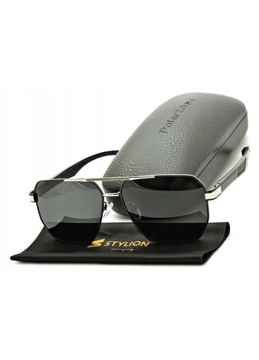 Ochelari de soare barbati Stylion, pilot, polarizati, negru, universal