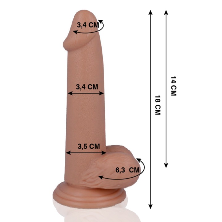 Intense Valósághű dildó, rugalmas, hipoallergén, 18x3,4 cm