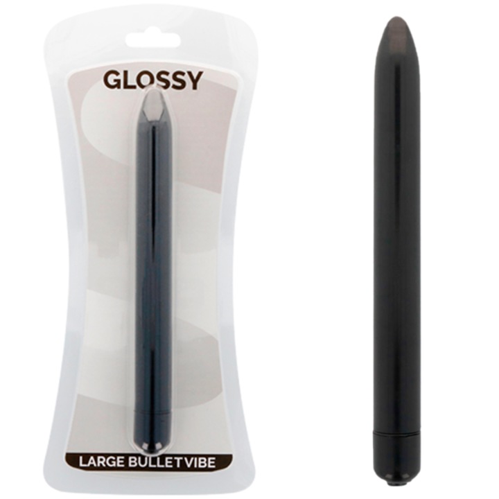 Vibrator Slim GLOSSY, rezistent la apa, 165x18mm, negru