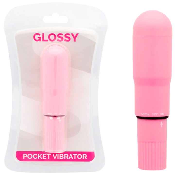 Vibrator de buzunar GLOSSY, rezistent la apa, roz, 107x25mm