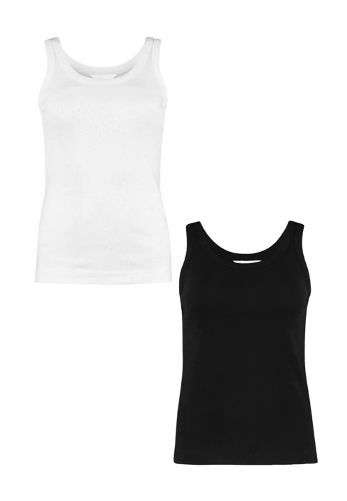 Комплект от 2 дамски черно-бели памучни потници Hailys, Зелени аспержи