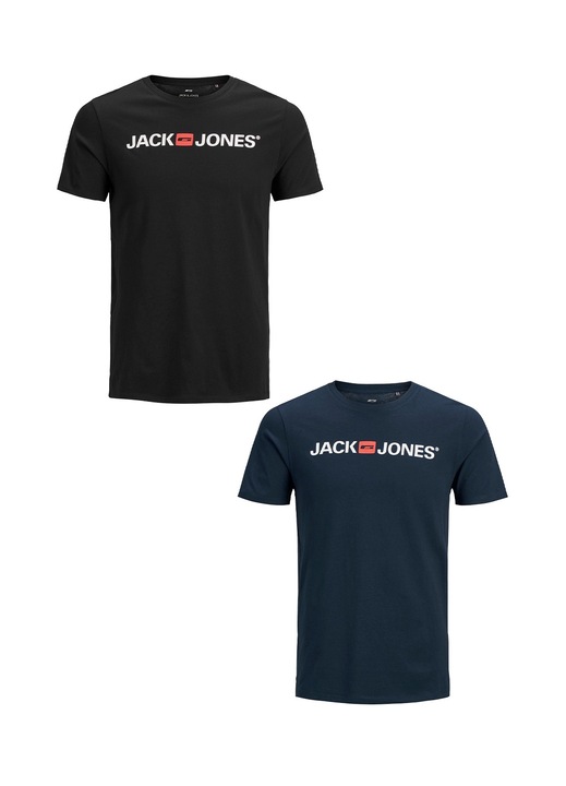 2 db-os férfi póló szett, Jack&Jones, Pamut, Fekete, Fekete/Tengerészkék