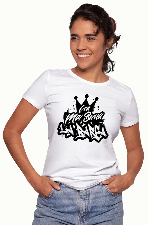 Tricou Femei Pentru Cea Mai Buna la Barfa, Apreciere, Cadou, Rasplata, Multumire, cu imprimeu pe Fata, 100% Bumbac, Alb, M