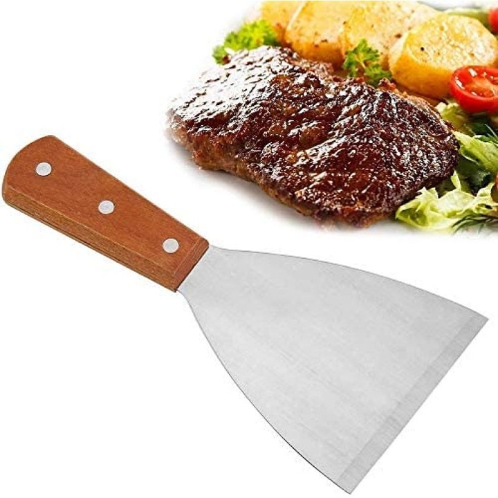 Spatula din otel inoxidabil cu maner din lemn, design ergonomic, multifunctional, 30x10cm